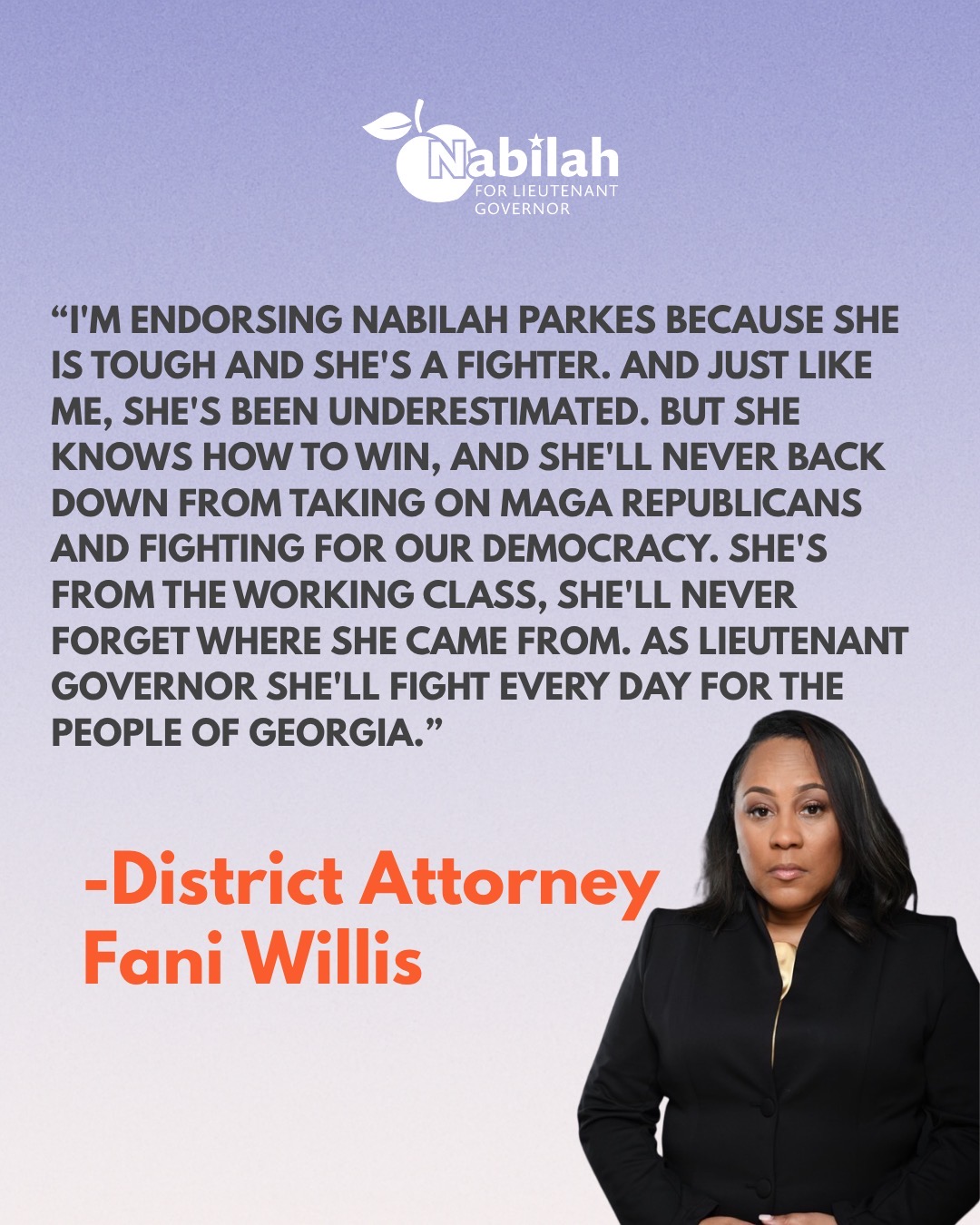 Fani Willis endorsement for Nabilah Parkes